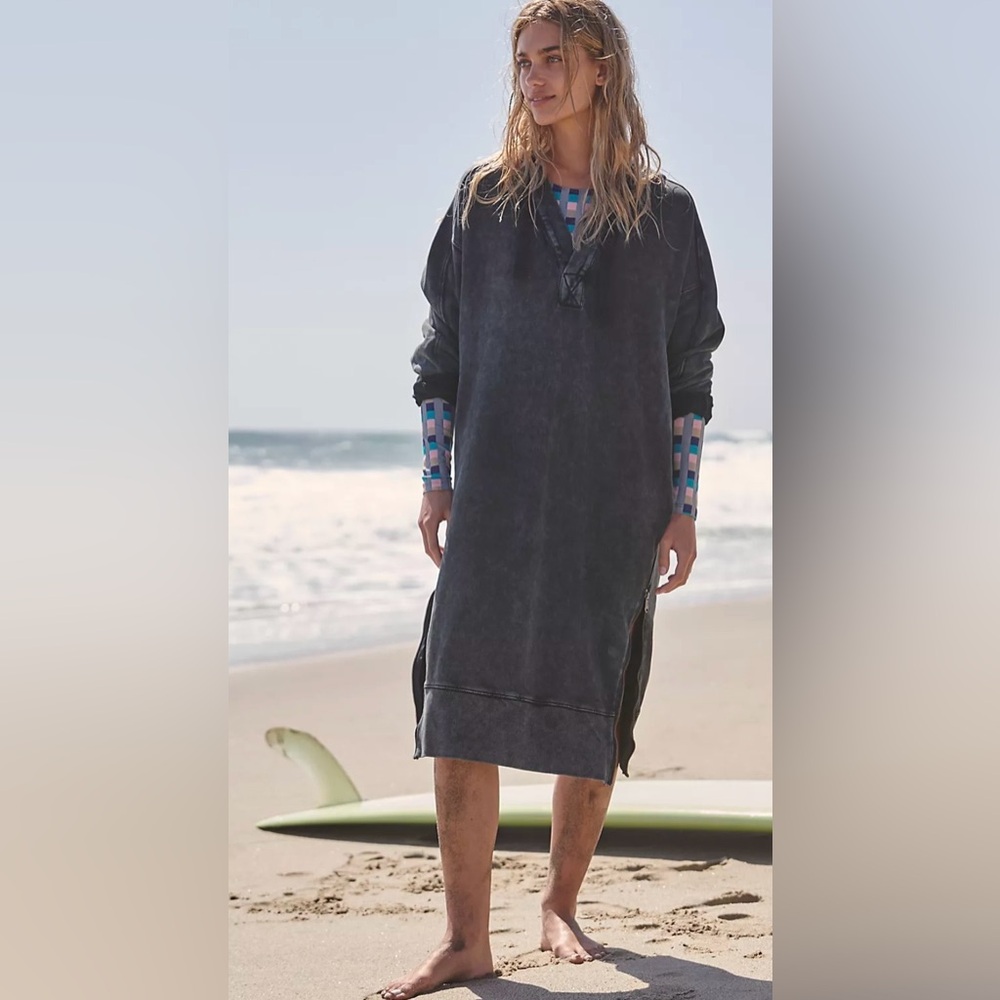 FREE PEOPLE Spur Of The Moment Black Oversized Hoodie Dress